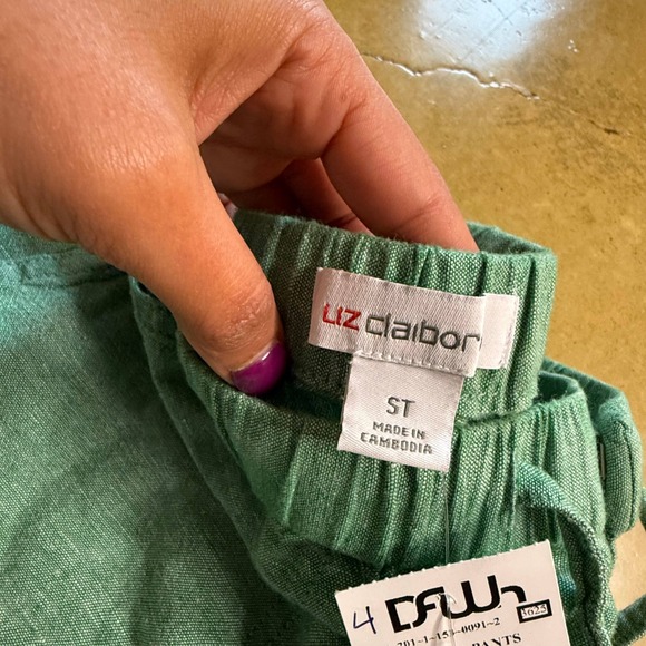 NWT 100% Linen Women's Green Linen Blend Elastic Waist Drawstring‎ Pants Size ST - Picture 3 of 5